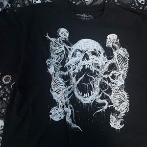 Black Graphic Tee with Skeleton Design